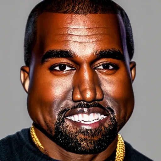 Image similar to kanye west smiling, hyperrealistic , photo, harsh lighting, red eyes