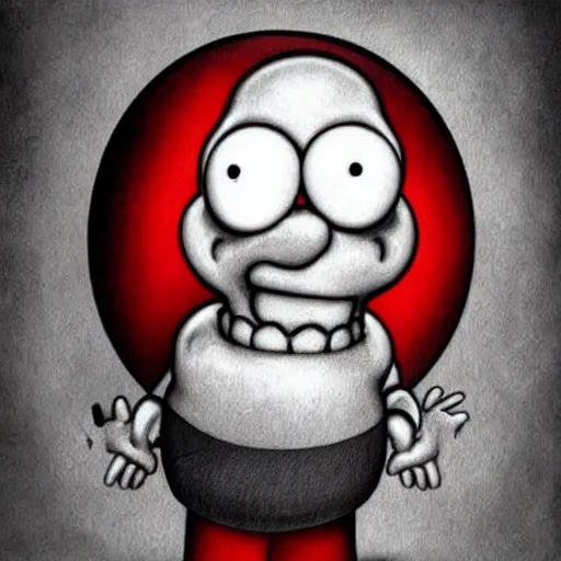 Prompt: surrealism grunge cartoon portrait sketch of homer simpson with a wide smile and a red balloon by - michael karcz, loony toons style, corpse bride style, horror theme, detailed, elegant, intricate