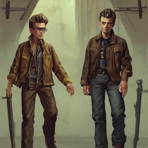 Prompt: a highly detailed epic cinematic concept art CG render digital painting artwork costume design: young James Dean as a well-kept neat anarchist rebel in 1950s USSR mechanic outfit and big boots. By Greg Rutkowski, Ilya Kuvshinov, WLOP, Stanley Artgerm Lau, Ruan Jia and Fenghua Zhong, trending on ArtStation, subtle muted cinematic colors, made in Maya, Blender and Photoshop, octane render, excellent composition, cinematic atmosphere, dynamic dramatic cinematic lighting, aesthetic, very inspirational, arthouse