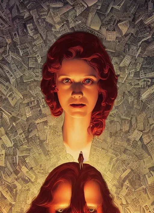 Image similar to poster artwork by Michael Whelan and Tomer Hanuka, Karol Bak of Laura's Secret Diary, from scene from Twin Peaks, clean