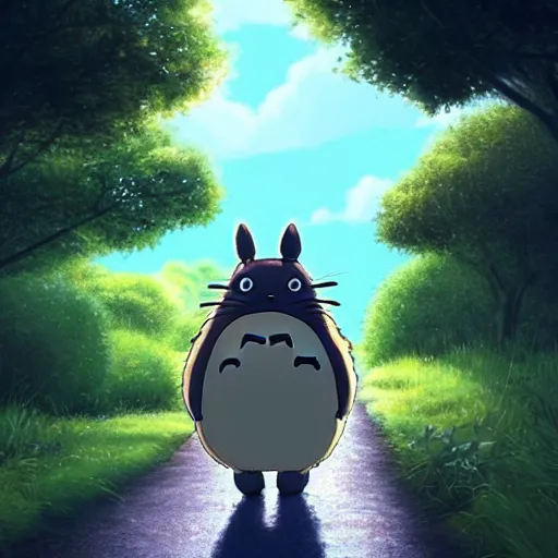 Image similar to photo of my neighbor Totoro walking down the street, realistic, high detail, beautiful lighting, 8k,