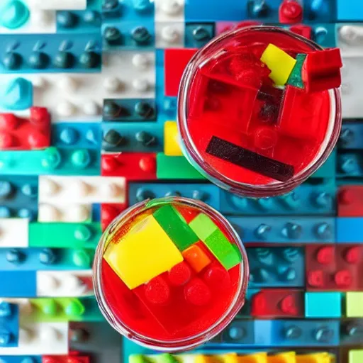 Image similar to a colorful lego - themed mixed drink, cookbook photo