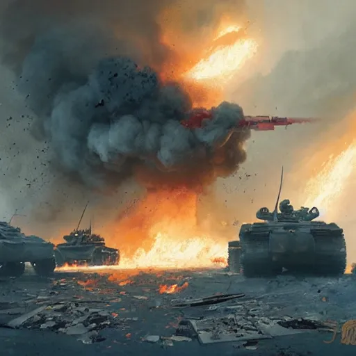 Image similar to Tank battle in the White house, amid destruction and fire by Greg Rutkowski