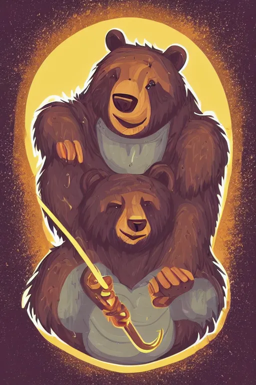 Prompt: Portrait of a bear that is a wizard casting a spell , wizard, medieval, sticker, colorful, casting epic spell, magic the gathering artwork, D&D, fantasy, artstation, heroic pose, illustration, highly detailed, simple, smooth and clean vector curves, no jagged lines, vector art, smooth