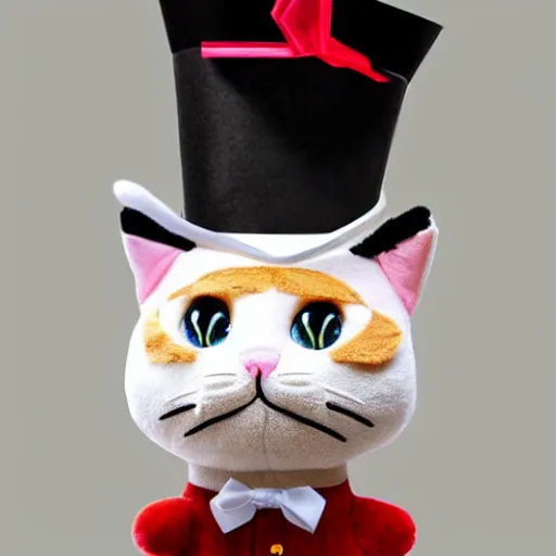 Prompt: a plushie of a cat in a top hat, famous stuffed aninals, ty.com, plush toys, uhd 4k, rtx on