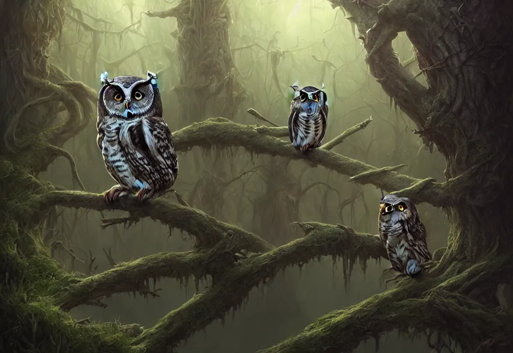 Prompt: mystic owl in haunted swamp, highly detailed, d & d, fantasy, highly detailed, digital painting, trending on artstation, concept art, sharp focus, illustration, global illumination, ray tracing, realistic shaded, art by artgerm and greg rutkowski and fuji choko and viktoria gavrilenko and hoang lap
