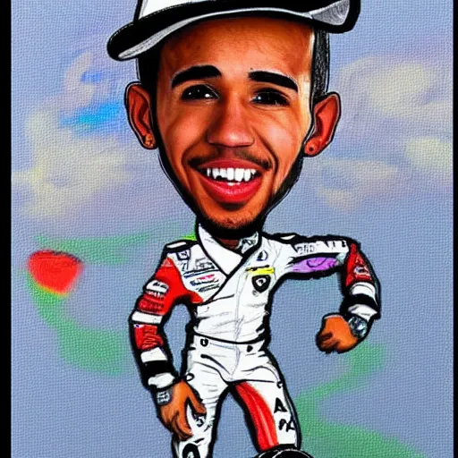 Image similar to a badly drawn picture of lewis hamilton, caricature!!!, funny, crayon art, bad, beginner art