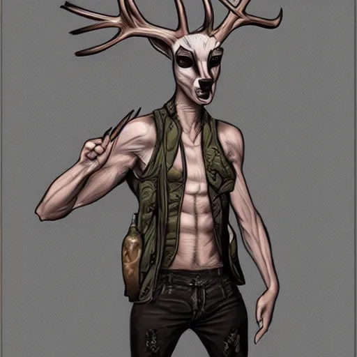 Prompt: human, humanoid, bambie, male, deer, punk, featured on artstation