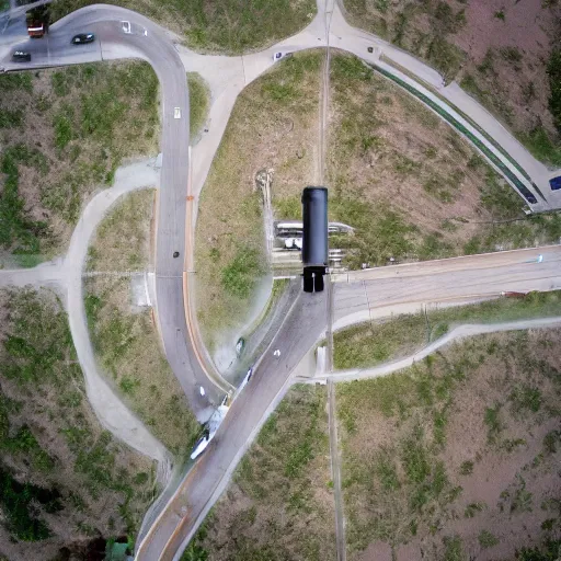 Image similar to a tiny planet earth is at the top of a lightpole providing the only source of light for main street in a small kansas town at midnight