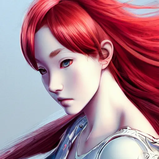 Prompt: a red haired female knight as an absurdly beautiful, elegant, young sensual anime girl, ultrafine hyperrealistic detailed face illustration by kim jung gi, irakli nadar, intricate linework, sharp focus, bright colors, matte, octopath traveler, final fantasy, unreal engine highly rendered, global illumination, radiant light, intricate environment