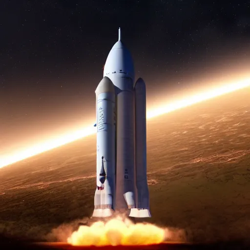 Image similar to apollo rocket taking off into space, 4 k highly detailed