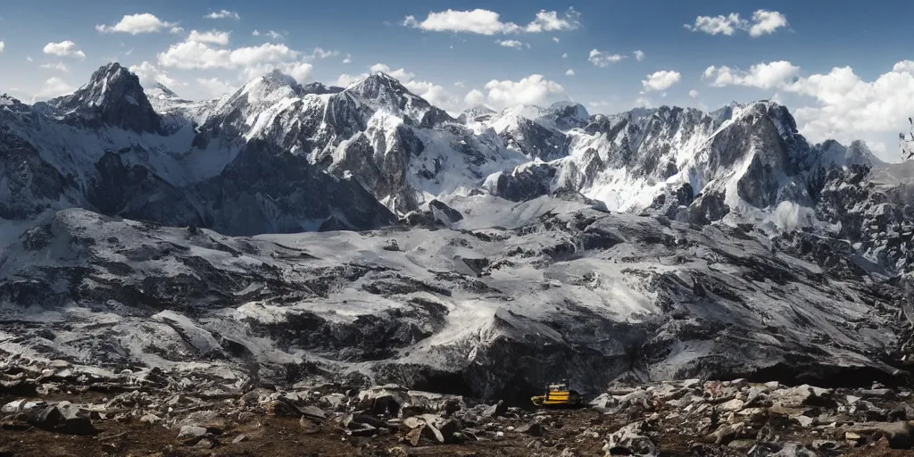 Image similar to ski liftspare parts, mountains at background, clear weather, artistic style, 8 k