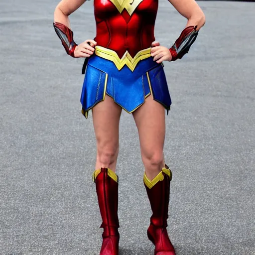 Prompt: Adrianne Palicki as Wonder Woman wearing the movie costume
