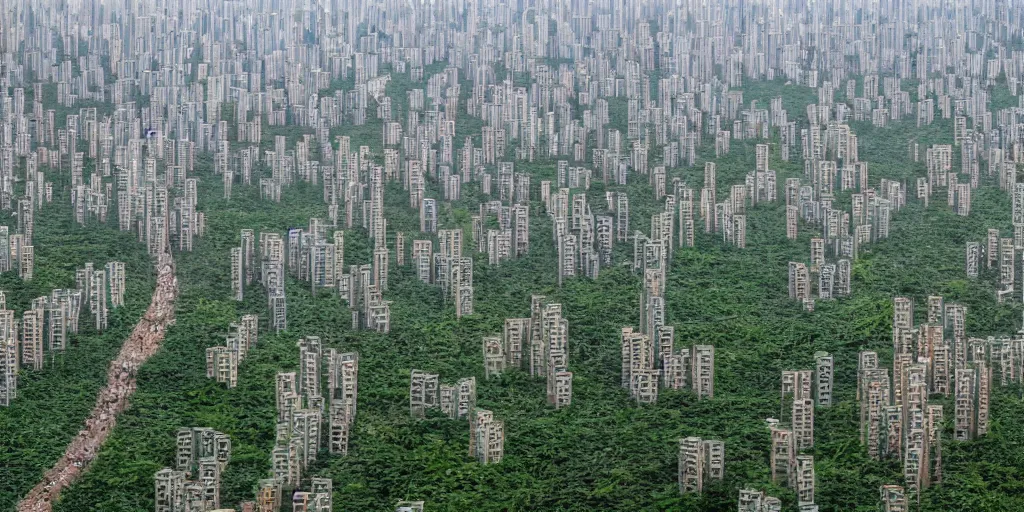 Prompt: big chinese overgrown city