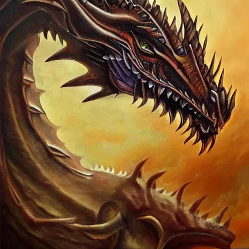 Image similar to dragon head painting, fantasy style, highly detailed, intense