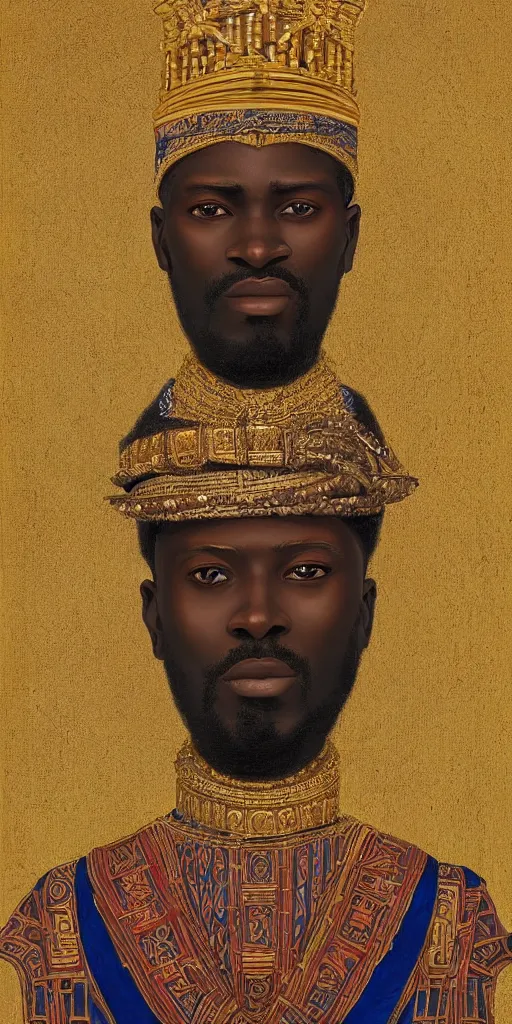 Image similar to a stunning and noble highly detailed romantic period style portrait of Mansa Musa by Josep Tapiró Baró, trending on artstation, oil painting masterpiece, symmetry, African iconography