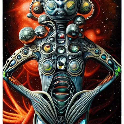 Image similar to cosmic fractal giger biopunk alien, pixar style, by tristan eaton stanley artgerm and tom bagshaw.