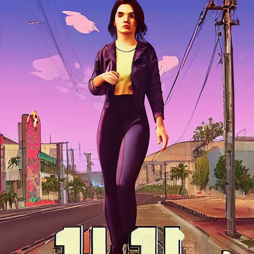 Prompt: Rosalía in GTA V cover art