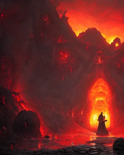 Prompt: fantasy cthulhu in a lava dungeon , by Greg Rutkowski and craig mullins, 8k photorealistic, cinematic lighting, HD, high details, dramatic, atmospheric , trending on artstation