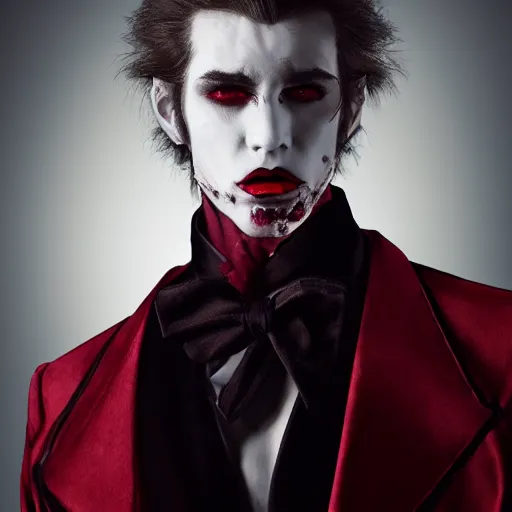 Image similar to head and shoulders vogue fashion photo portrait of a male vampire, d & d, fantasy