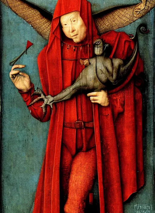 Image similar to red devil Gargoyle, Medieval painting by Jan van Eyck, Hieronymus Bosch, Florence