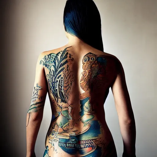Prompt: a good morning back tattoo, by annie leibovitz and steve mccurry, natural light canon eos c 3 0 0, ƒ 1. 8, 3 5 mm, 8 k, medium - format print