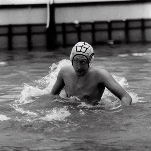 Prompt: vintage photograph of Cthulhu playing water polo