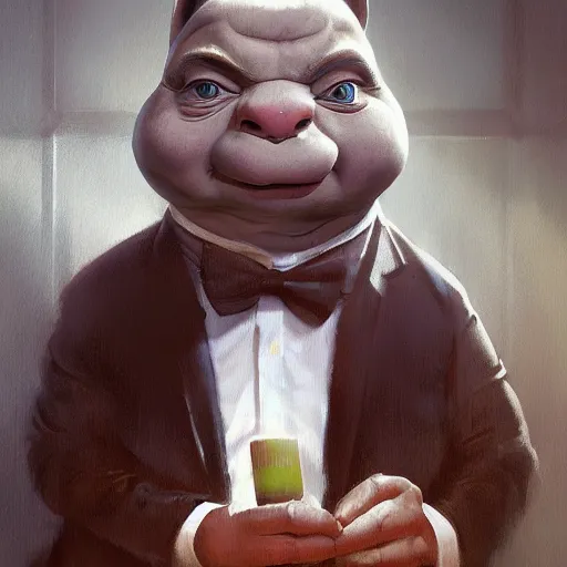 Image similar to big chungus as mr. bean painted by greg rutkowski, wlop