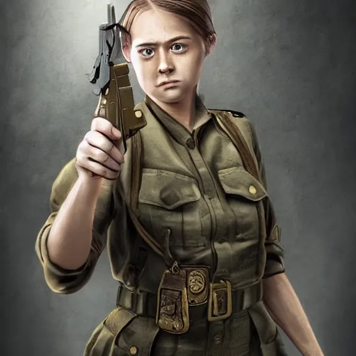 Prompt: a girl in a post - military uniform made of rags holds a revolver in her hands, the concept of a game character here, digital art, many details, super realistic, high quality, 8 k,