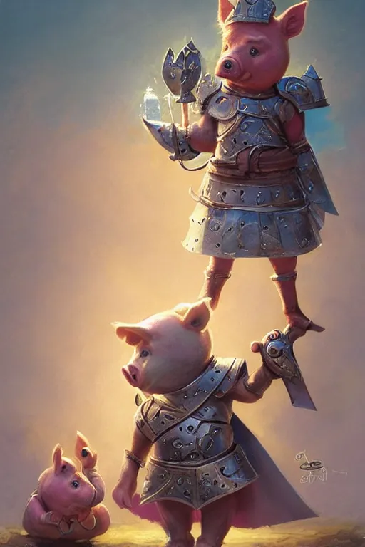Prompt: anthropomorphic piglet knight, wearing a cape, tiny, small, miniature pig, baby animal, short, pale blue armor, cute and adorable, pretty, beautiful, DnD character art portrait, matte fantasy painting, DeviantArt Artstation, by Jason Felix by Steve Argyle by Tyler Jacobson by Peter Mohrbacher, cinematic lighting