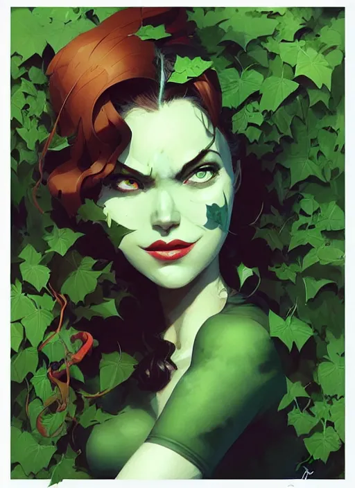 Image similar to highly detailed portrait of poison ivy and batman, magnificent, photographic realistic background, by atey ghailan, by greg rutkowski, by greg tocchini, by james gilleard, by joe fenton, by kaethe butcher, trending on instagram, award winning details
