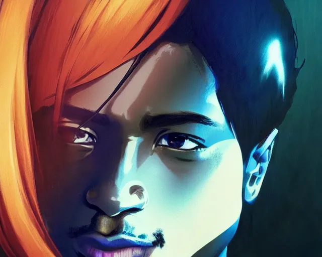 Prompt: tupac shakur ;, very very anime!!!, fine - face, audrey plaza, realistic shaded perfect face, fine details. anime. realistic shaded lighting poster by ilya kuvshinov katsuhiro otomo ghost - in - the - shell, magali villeneuve, artgerm, jeremy lipkin and michael garmash and rob rey