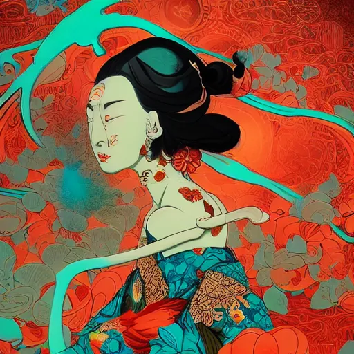 Prompt: james jean style, utagawa kunisada style, vfx art, unreal engine render, claymation style, colourful, volumetric light, digital painting, digital illustration, dramatic light,