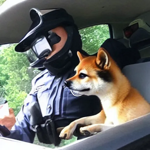 Prompt: shiba is given a speeding ticket by a cop for being too cool