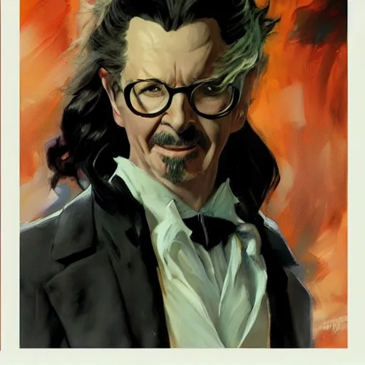 Image similar to greg manchess painting of gary oldman's dracula as an overwatch character, profile picture, matte painting, bold shapes, hard edges, street art, trending on artstation, by huang guangjian and gil elvgren and sachin teng