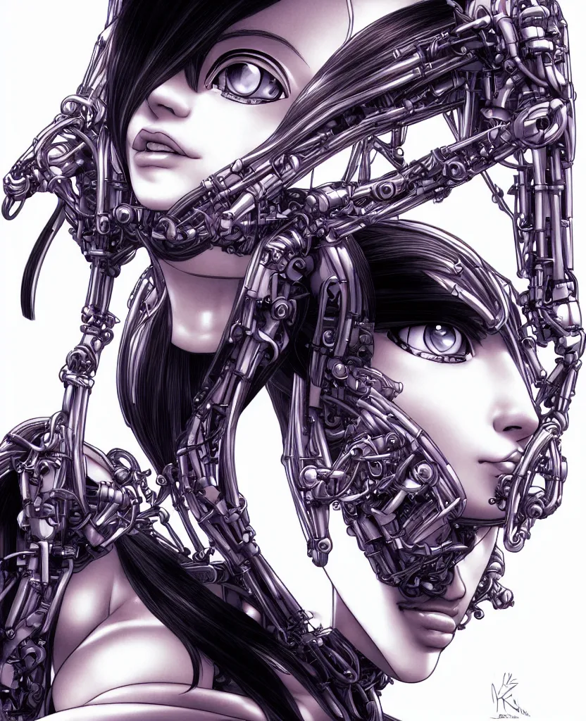 Image similar to portrait of alita by yukito kishiro, biomechanical, hyper detailled, trending on artstation