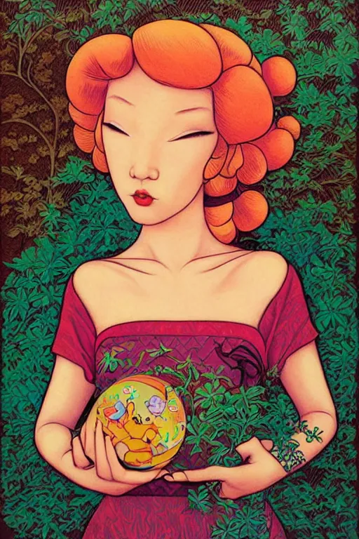 Image similar to princess peach painted on wood by audrey kawasaki