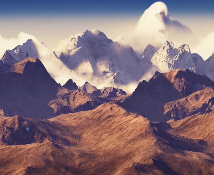 Prompt: 4 k hd, high detail photograph of andes mountains, shot with sigma f / 4. 2, 2 5 0 mm sharp lens, wide shot, volumetric lighting, high level texture render, unreal engine