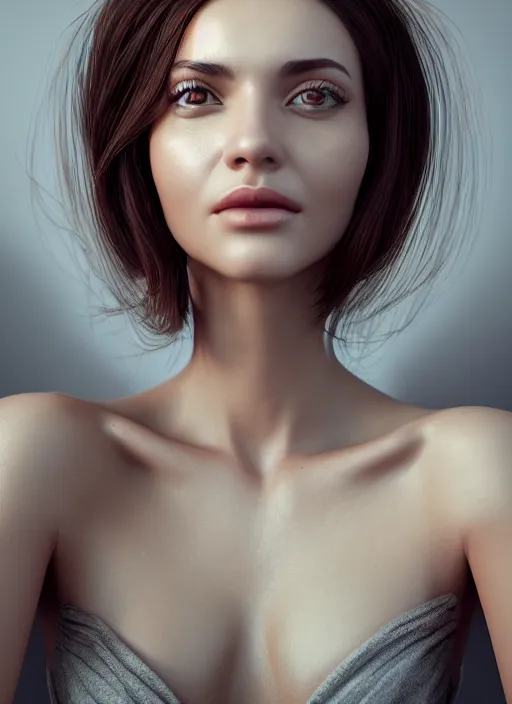 Prompt: portrait of a gorgeous young woman in the style of stefan kostic, octane render, realistic photo, sharp focus, 8k high definition, insanely detailed, intricate, elegant