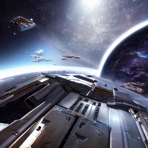 Image similar to photo realistic interior of Elite Dangerous space port artwork