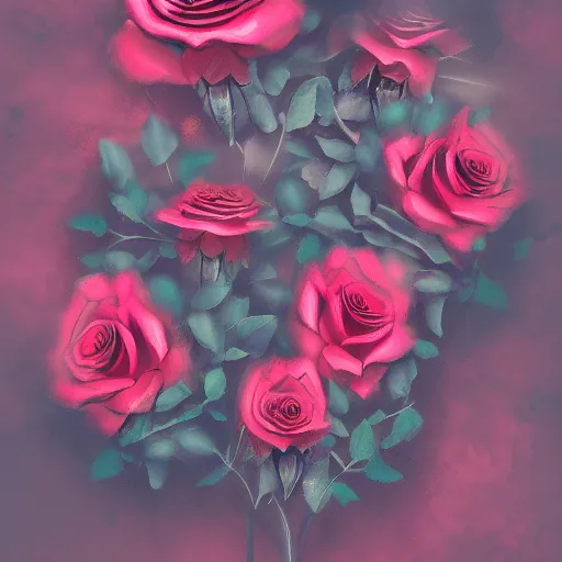 Prompt: Roses made of puffs of dark color smoke, hazy, atmospheric, inspiring, digital art, award winning, artstation,