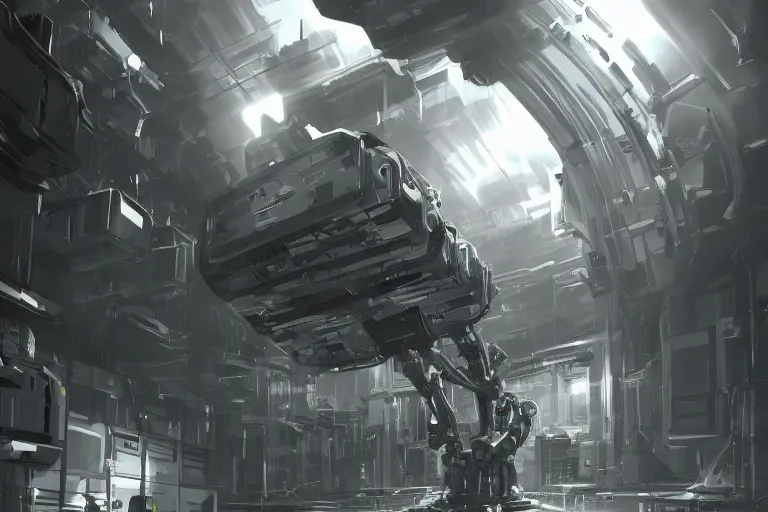 Image similar to parallax datacenter server room single mono colossus white rusty android robosaurus armoured in artstation cinematic detailed concept art volumetric light sharp coherent cgsociety