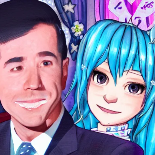 Image similar to tattoo of joe biden marrying hatsune miku