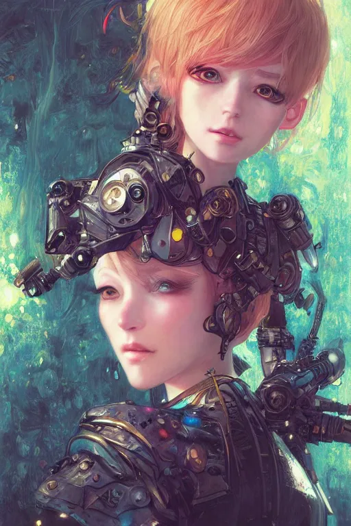 Prompt: portrait of beautiful young golbin fairy, cyberpunk, Warhammer, highly detailed, artstation, illustration, art by Gustav Klimt and Range Murata and Ilya Kuvshinov and Sakimichan