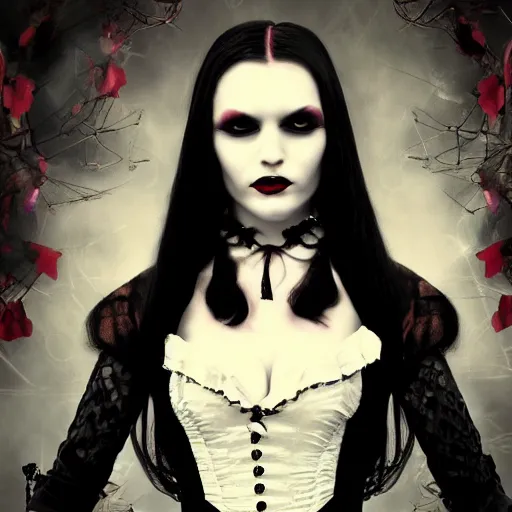 Prompt: vampiress in wonderland mcgee's alice lavender mysterious portrait sharp focus cinematic 8 k highly detailed realistic gothic