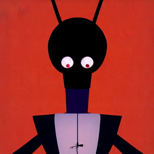 Prompt: digital art of a t - pose character design symmetrical thin cockroach cartoon character with long antennae, wearing a black suit by anton fadeev from nightmare before christmas