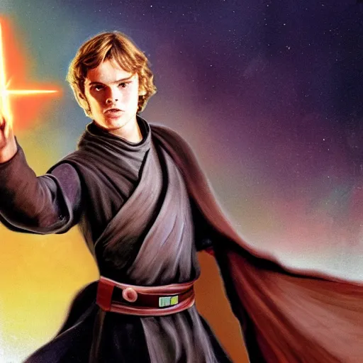 Prompt: anakin skywalker uses the force to lift a sock, cinematic painting