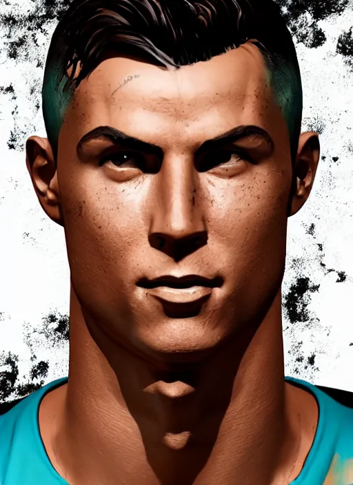 Image similar to glowwave portrait of cristiano ronaldo from borderlands 3, au naturel, hyper detailed, digital art, trending in artstation, cinematic lighting, studio quality, smooth render, unreal engine 5 rendered, octane rendered, art style by klimt and nixeu and ian sprigger and wlop and krenz cushart.