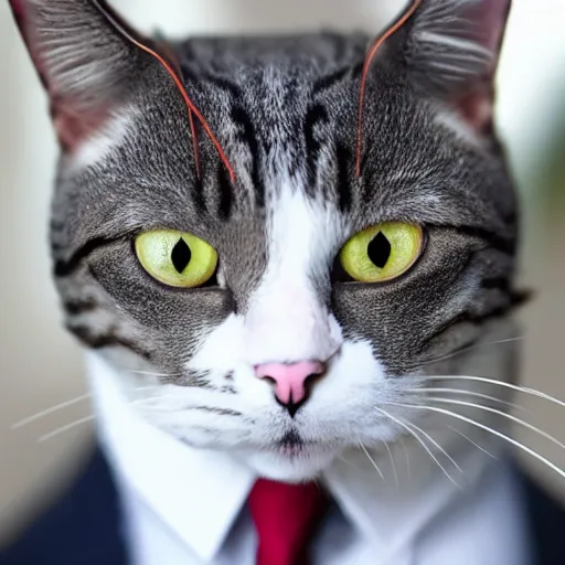 Image similar to a high detail shot of a cat wearing a suit realism 8k