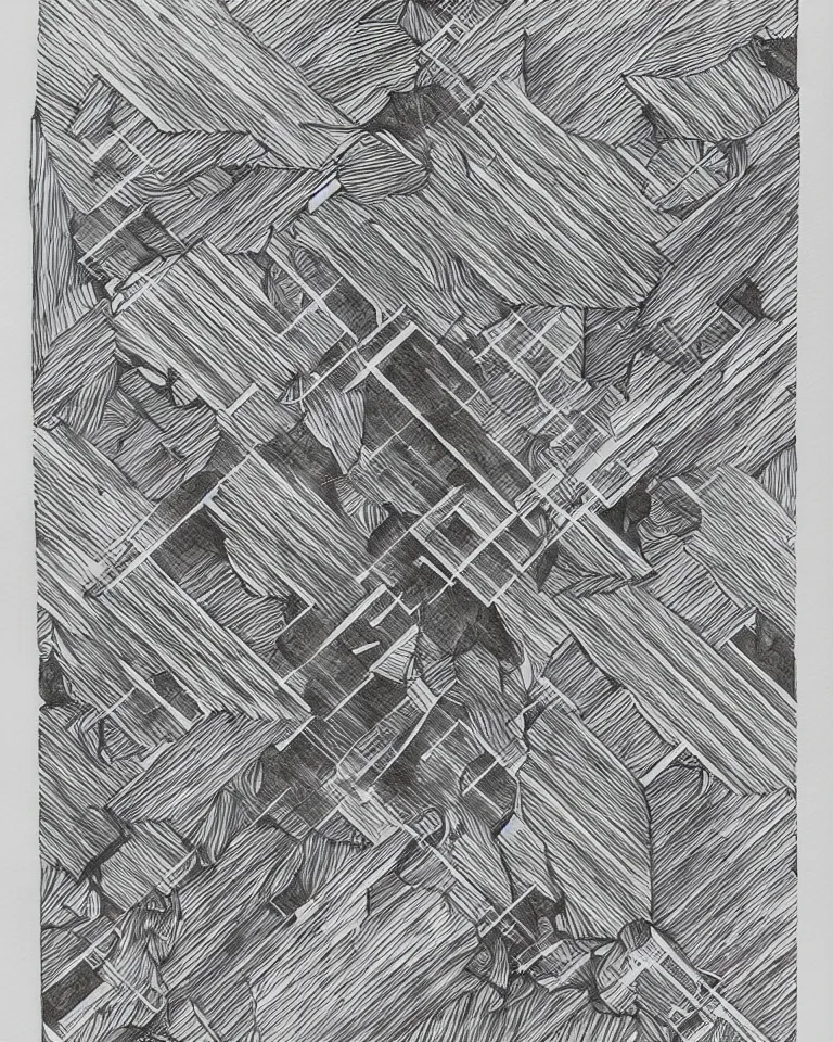 Prompt: procedural, grayscale, geometric ink on paper